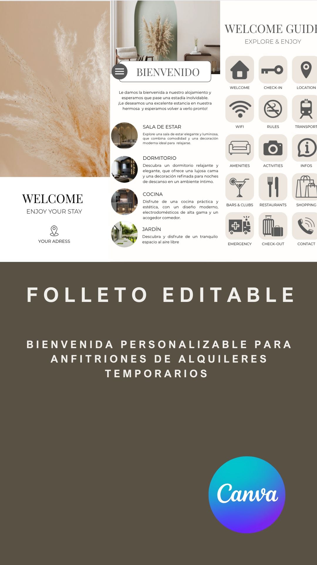 Folleto/Libro de Bienvenida personalizable para anfitriones de Airbnb, VRBO y Alquileres vacacionales